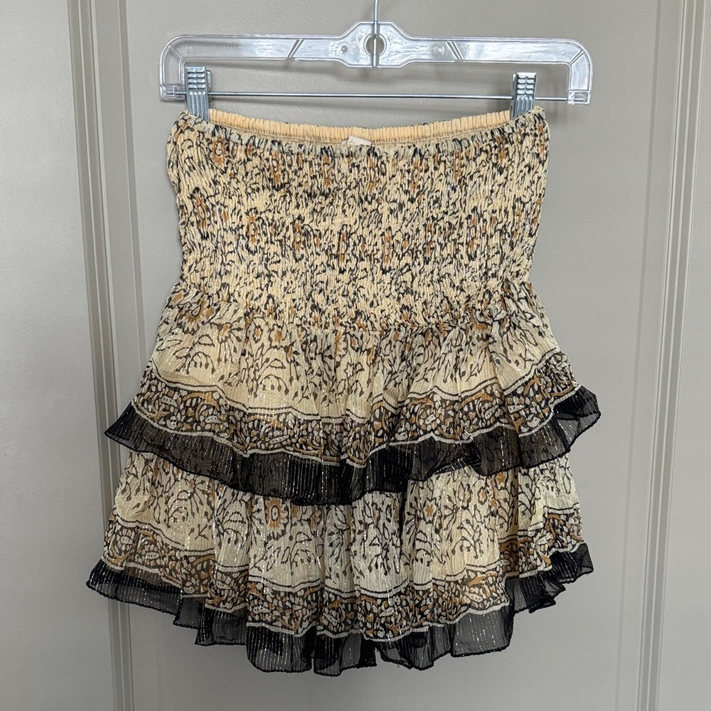Bohemian Metallic Ruffle Skirt in Cream and Black